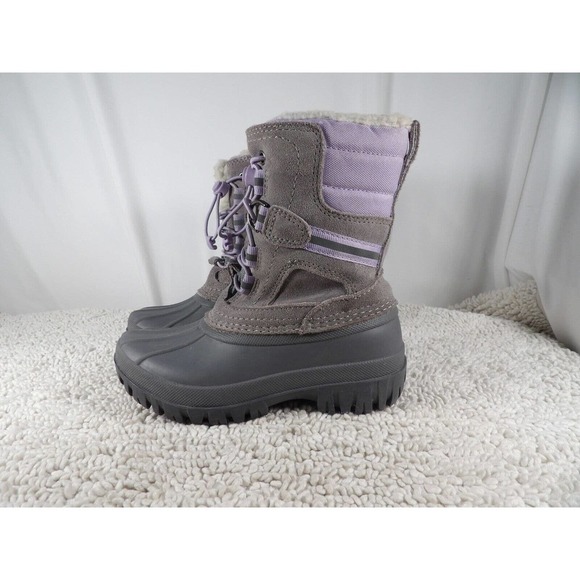 Lands' End Girls Purple Gray Zipper Round Toe Mid Calf Snow Boots Size US 11 - Picture 2 of 9